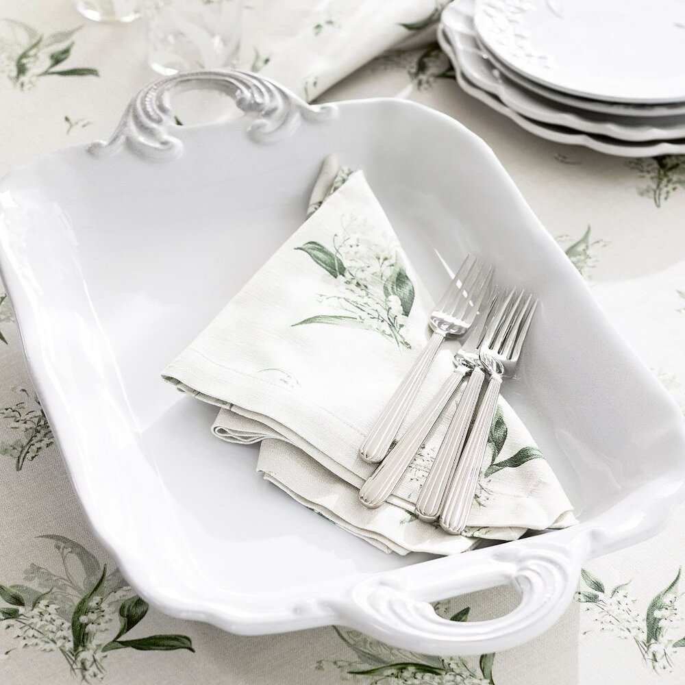 Monique Lhuillier Arles Rectangular Handled Stoneware Serving Tray Juliana White